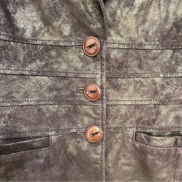 Brown leather blazer BERNARDO gold genuine leather jacket soft classy funky - Picture 8 of 16